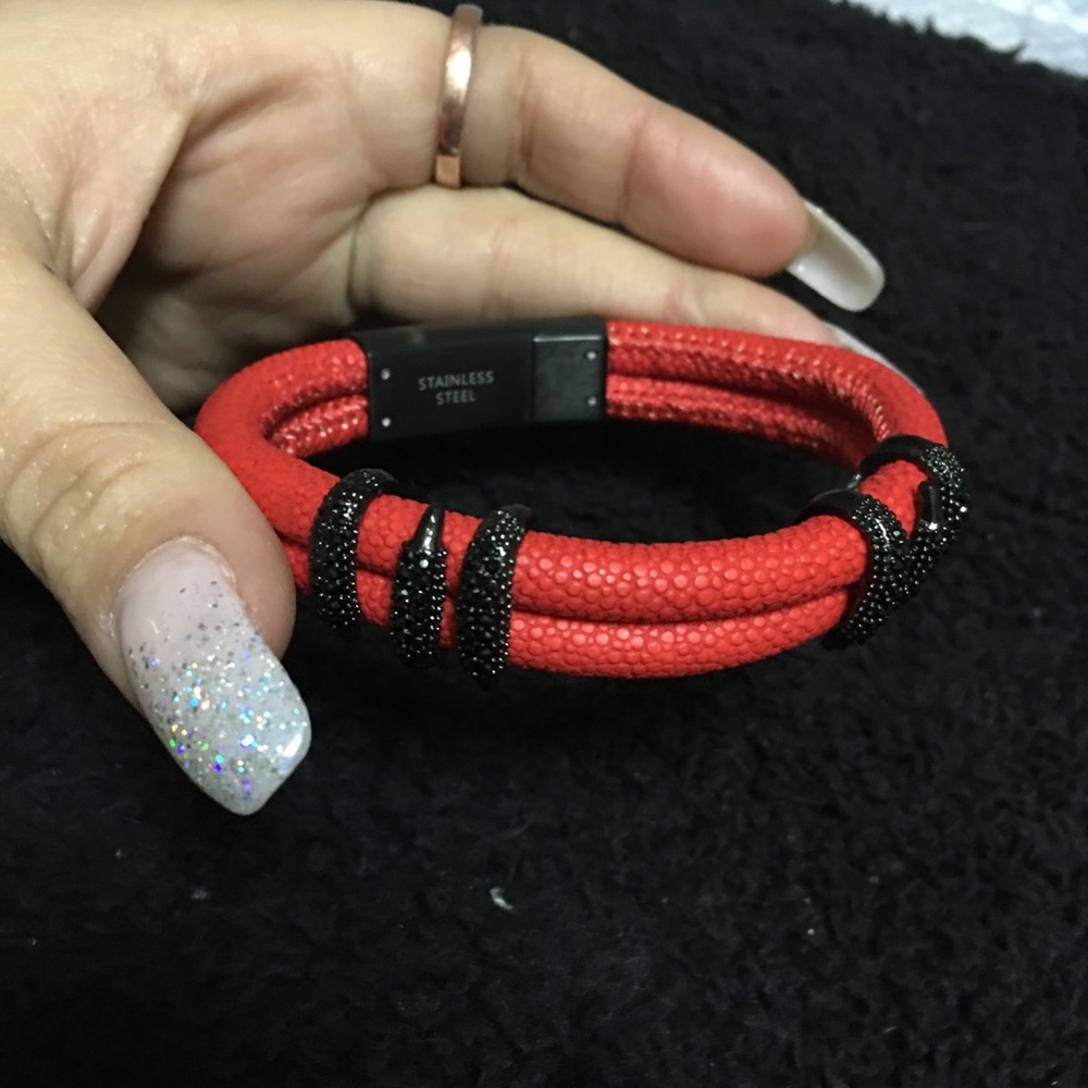 Red leather dragon claw bracelet
